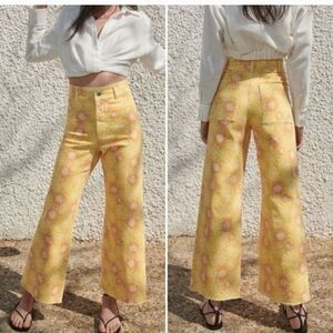 Zara Yellow Floral High Rise Jeans